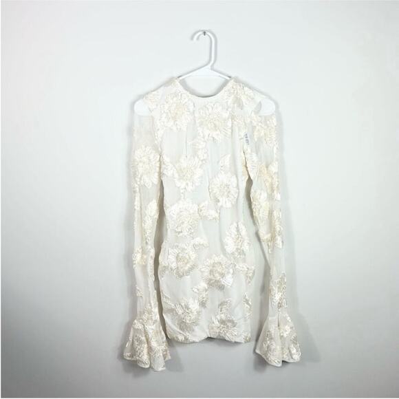 Rotate Birger Christensen Dress Rosita White Mesh Floral Back Cutout Mini US 12 - Picture 7 of 13